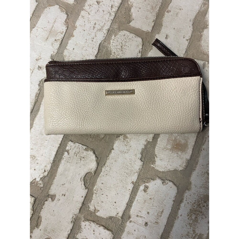 Dana Buchman Two Tone Cream Brown Zip Around Wallet Clutch